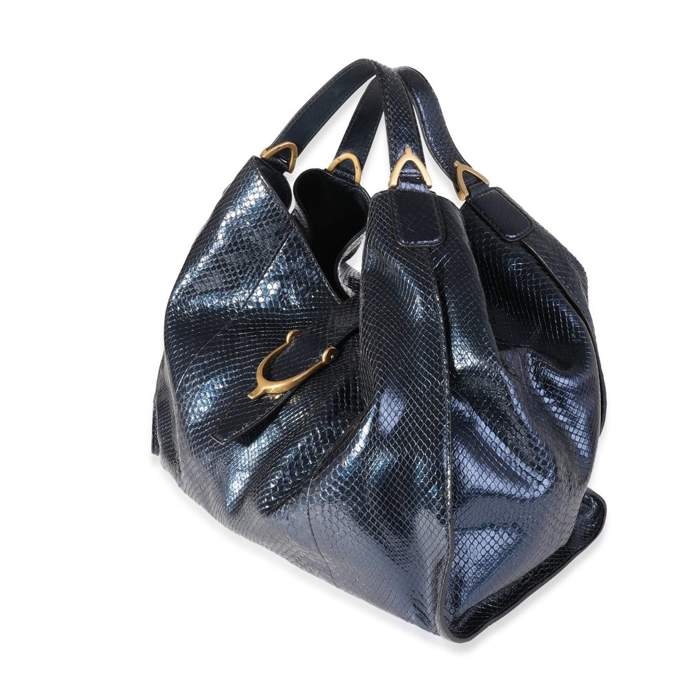Gucci Blue Shiny Python Large Stirrup Bag - image 2